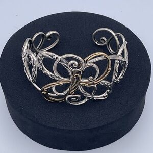 Carolyn Pollack Relios 925 Sterling Silver & Brass Openwork Swirl Cuff Bracelet